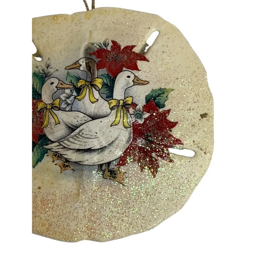 Sand‎ Dollar Vintage Christmas Ornament Sparkly Duck Poinsettia